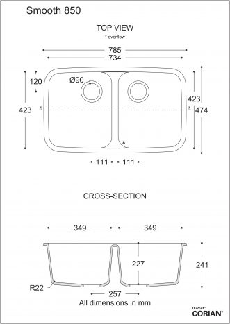 כיור מטבח דגם סמות' 850